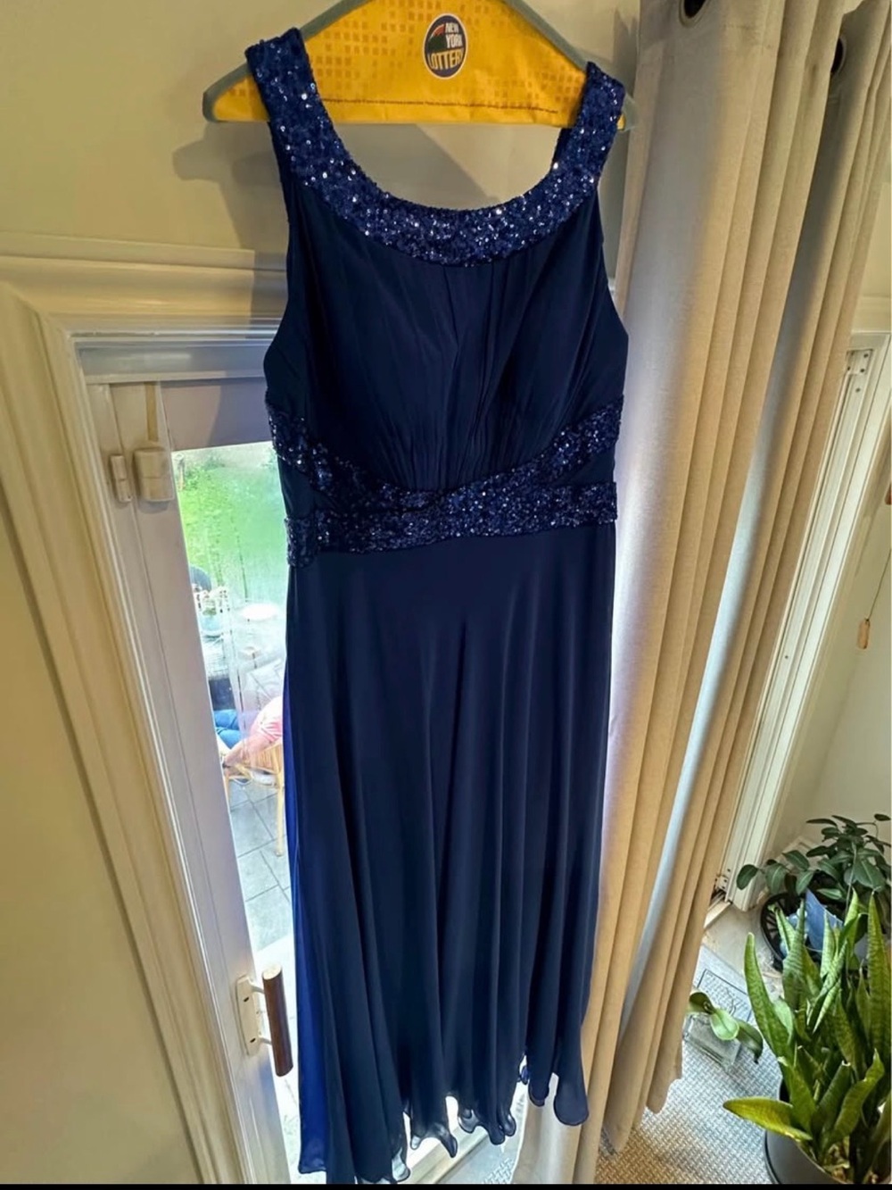 Navy Sleeveless Sequin-Trim Maxi Dress